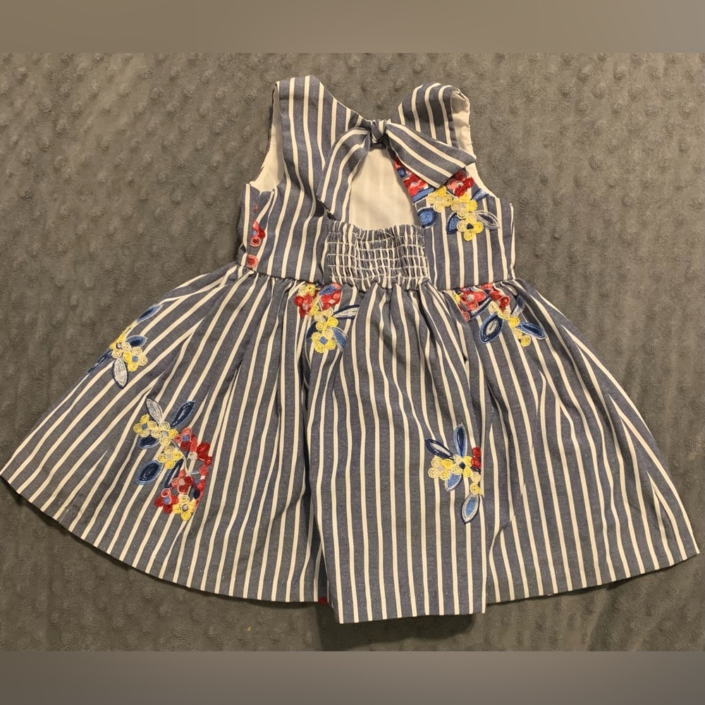 Rare Editions 2-Piece 12M White & Blue Stripped Embroidered Dress - Picture 2 of 3